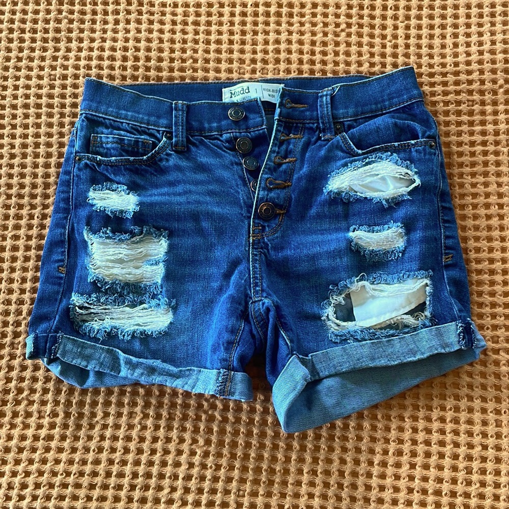 High rise button fly Jean shorts